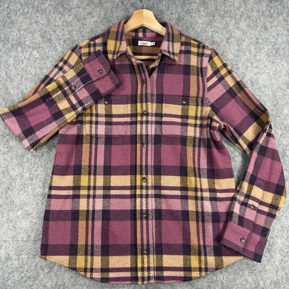 Faherty Legend Shirt Womens Small Purple Plaid Stretch Flannel Long Sleeve - Picture 2 of 14